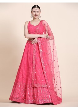 Pink Premium Georgette,Net Lehenga 